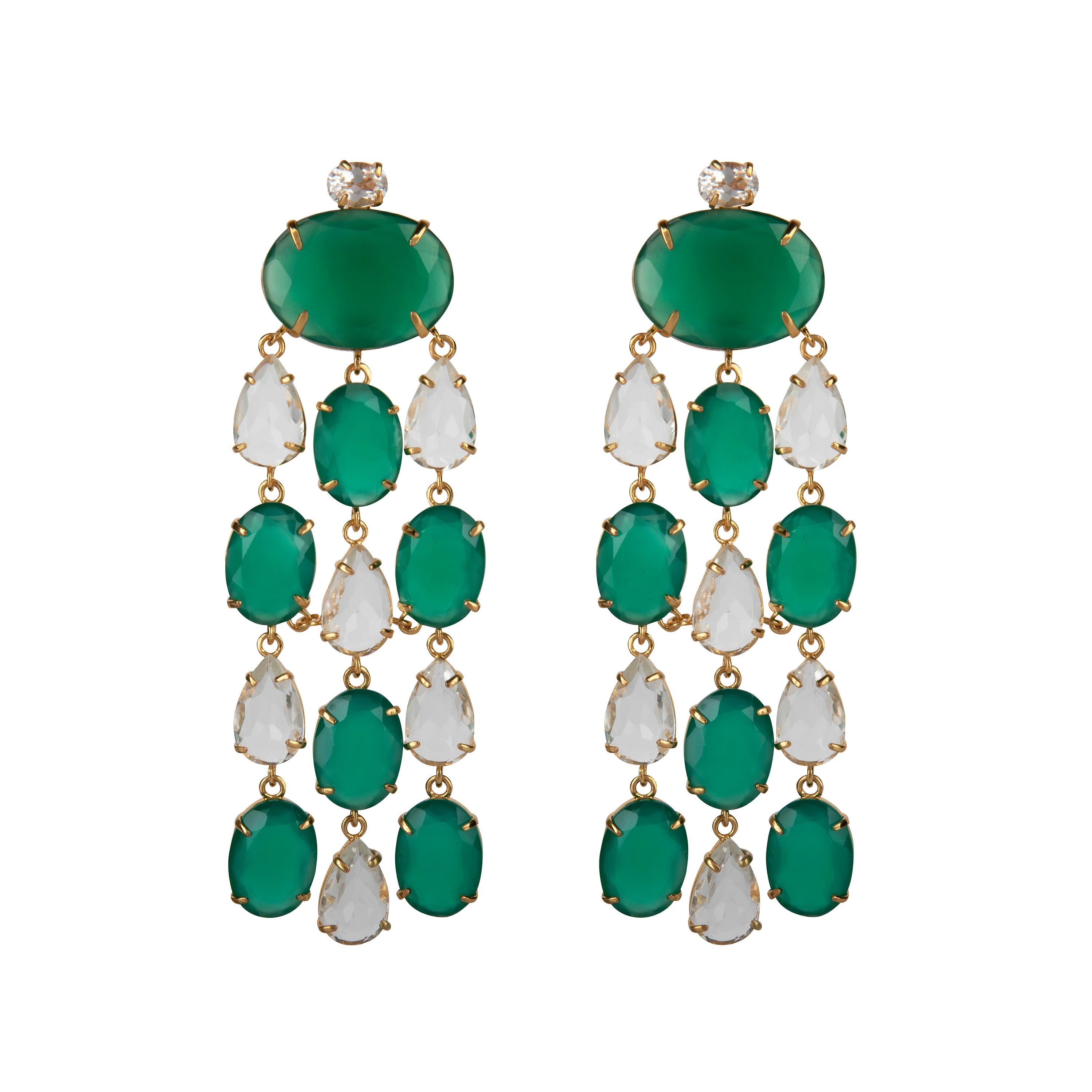 Bounkit Mercedes Green Onyx Clear Quartz Drop Earrings