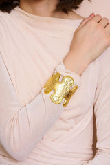 Kenneth Jay Lane Gold Cuff Bracelet Abstract Free Form Cuff on model