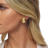 Kenneth Jay Lane Ribbed Hoop Earrings Clip ons on model side view