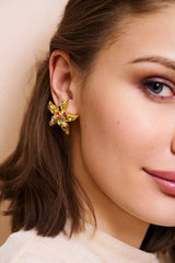 Kenneth Jay Lane Starfish Earrings in clip ons in pastel crystal on model