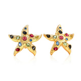 Kenneth Jay Lane Starfish Earrings in clip ones with pastel gemstones