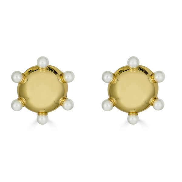 Kenneth Jay Lane Gold Dome Earrings with Pearl Accent border