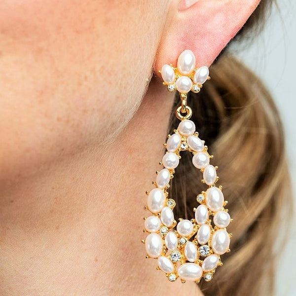 Kenneth Jay Lane Pearl Drop Earrings with Crystal