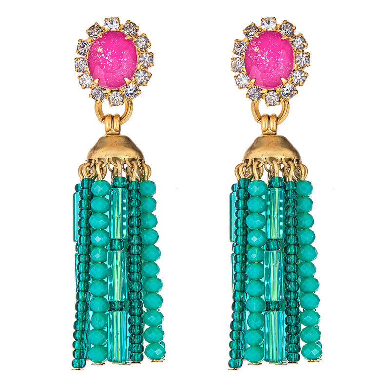 Elizabeth Cole dessie turquoise earrings with pink topper  