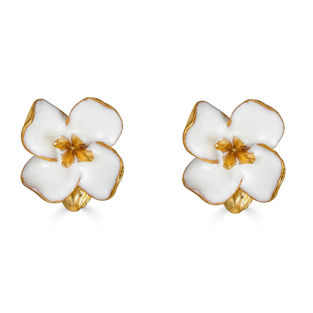 Kenneth Jay Lane White Enamel Flower Earrings