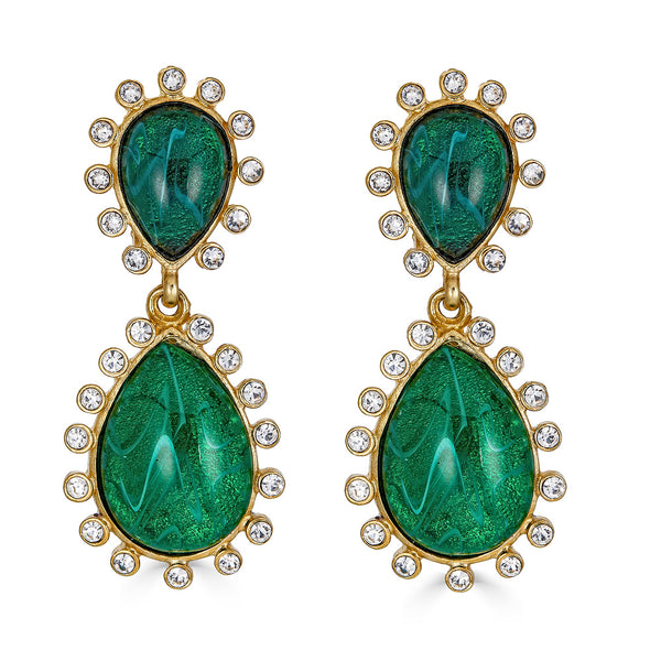 Kenneth Jay Lane Emerald and Crystal Earrings flawed Emerald  Clip on KJL