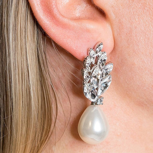 Kenneth Jay Lane Audrey Pearl and Crystal Earrings