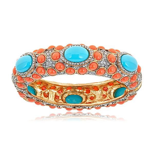 Kenneth Jay Lane Hinged Rhinestone Bracelet, Coral/Turquoise