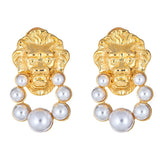 Kenneth Jay Lane Lion Doorknocker Pearl Earrings Clip on