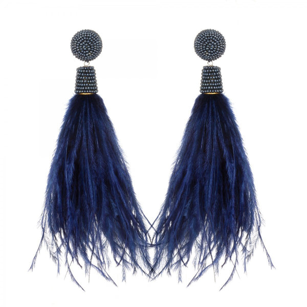 Navy Feather Earrings Image