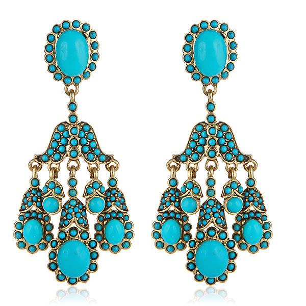 Kenneth Jay Lane Socialite Turquoise Earrings with Turquoise Cabochons and stones