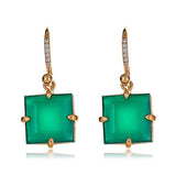 Bounkit Square Drop Green Onyx Earrings 