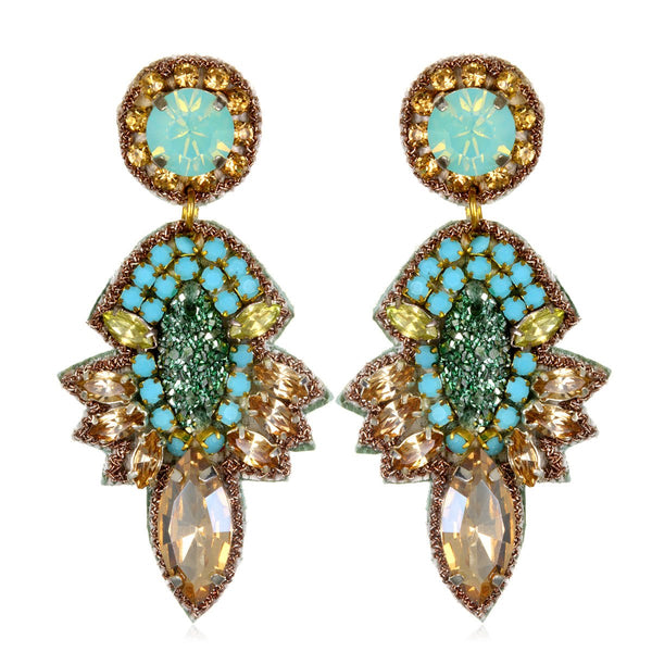 Suzanna Dai Hand Beaded Turquoise Orsay Earrings 