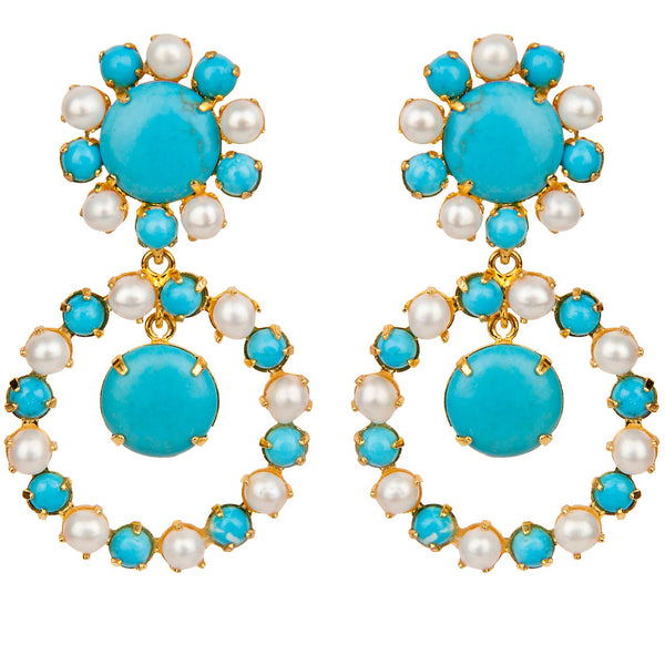 Bounkit Turquoise Pearl Circle Earrings 
