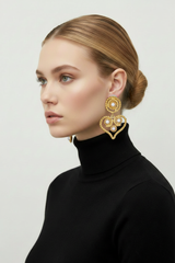 Kenneth Jay Lane Heart Pearl Heart Earrings Scaled on Model