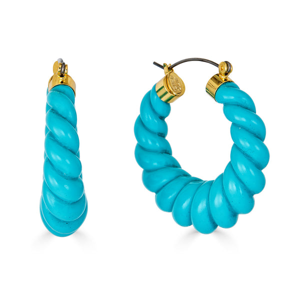 Kenneth Jay Lane Turquoise Hoop Earrings in Twisted shape resin