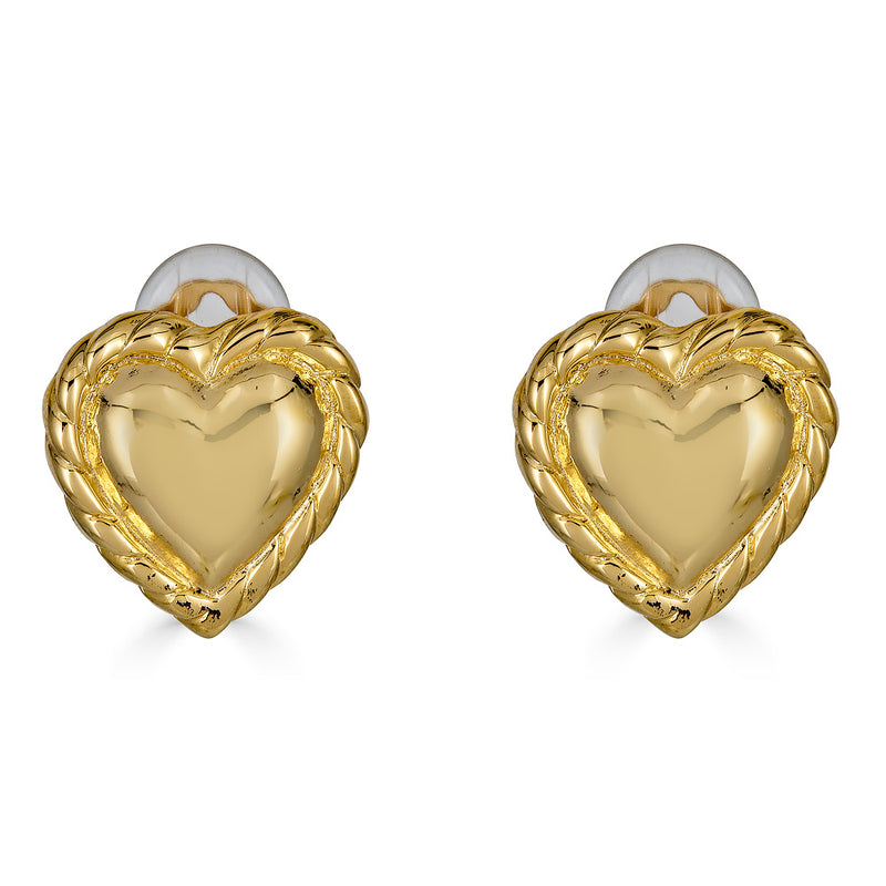 Kenneth Jay Lane polished gold heart earrings in clip on