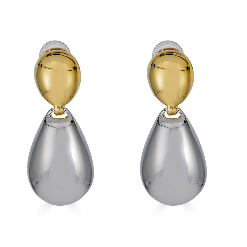 Kenneth Jay Lane Rhodium and gold polished teardrop clip on earrings at HAUTEheadquarters