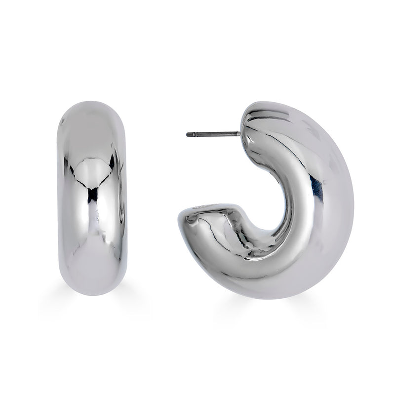 Silver plated chubby c shape hoop earrings by Kenneth Jay Lane at HAUTEheadquarters