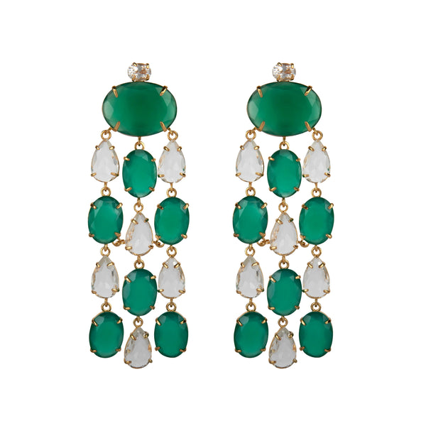 Mercedes Green Onyx and Clear Quartz Drop Earrings