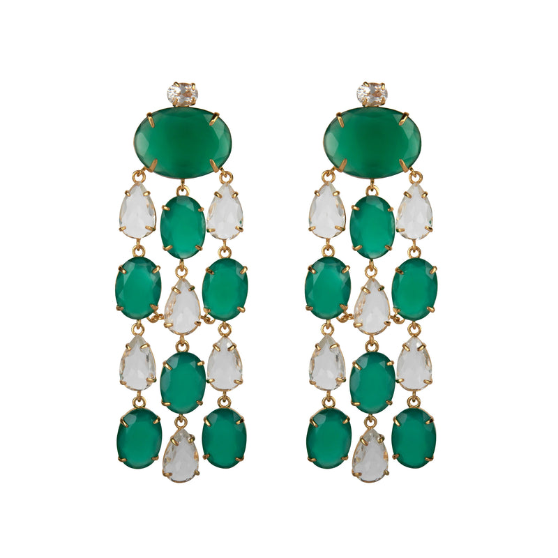 Mercedes Green Onyx and Clear Quartz Drop Earrings