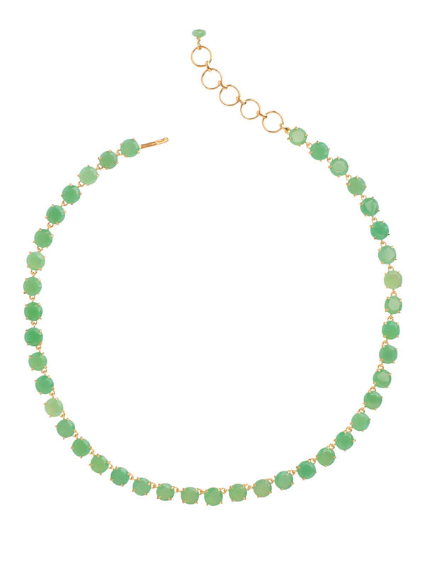 Bounkit Chrysoprase Riviere Necklace semi precious light green 15.5 inches in gold plating