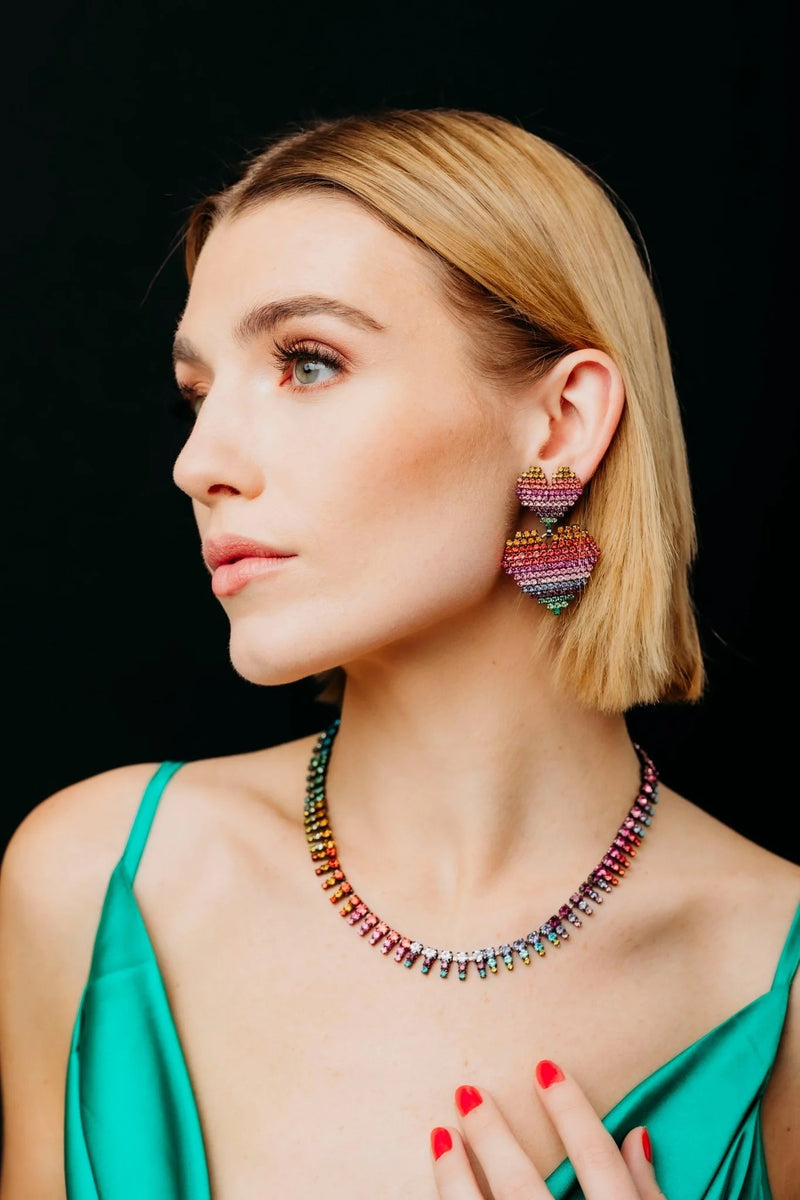 Elizabeth Cole Rainbow Heart Earrings