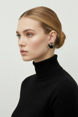 Kenneth Jay Lane Black Crystal Shell clip on Earrings on Model