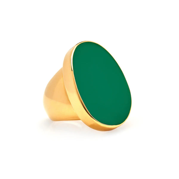 Kenneth Jay Lane Kelly Green Enamel Ring kidney shaped