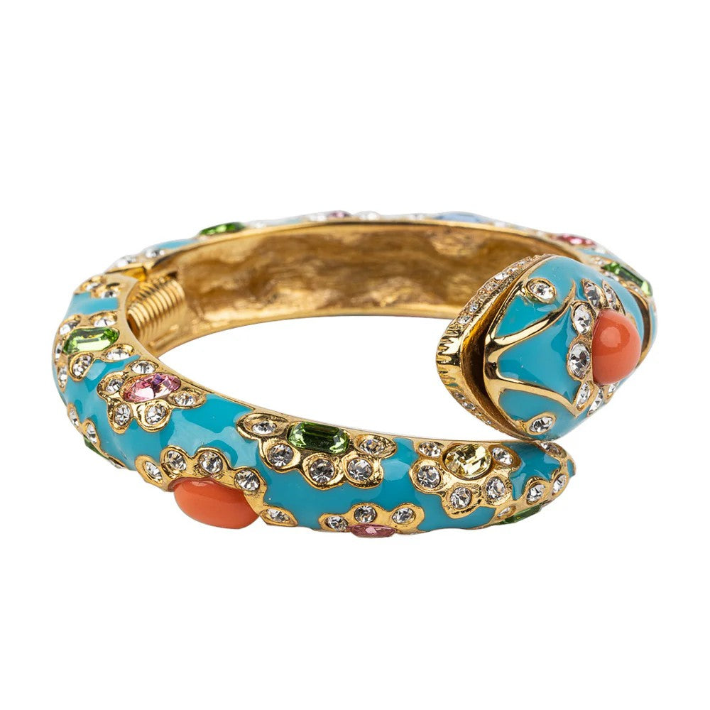 Kenneth Jay Lane Turquoise Enamel Crystal Snake Bracelet