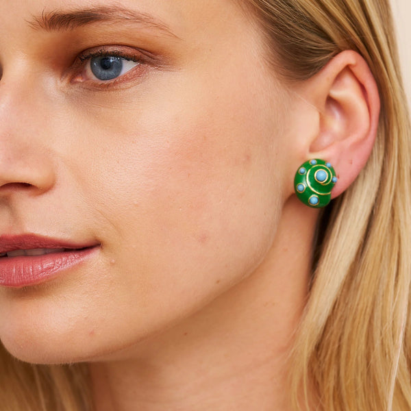 kenneth jay lane jade turquoise snail earrings clip ons