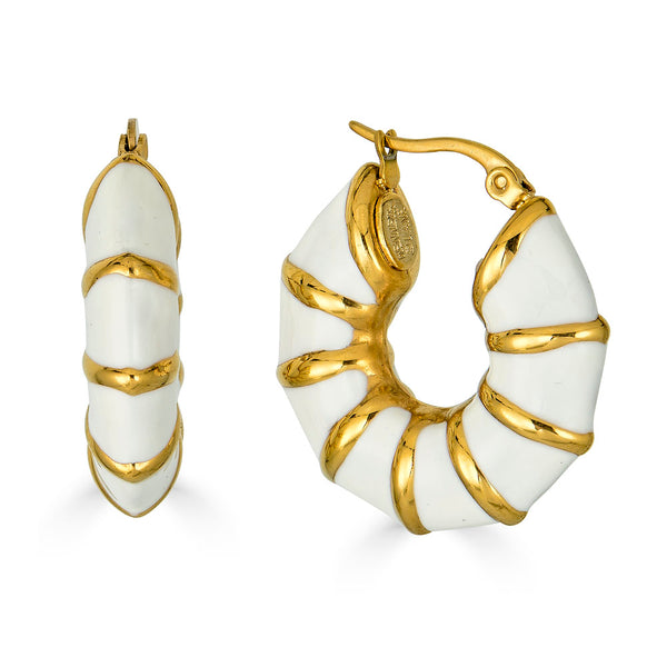 Kenneth Jay Lane white enamel hoop earrings with gold detail