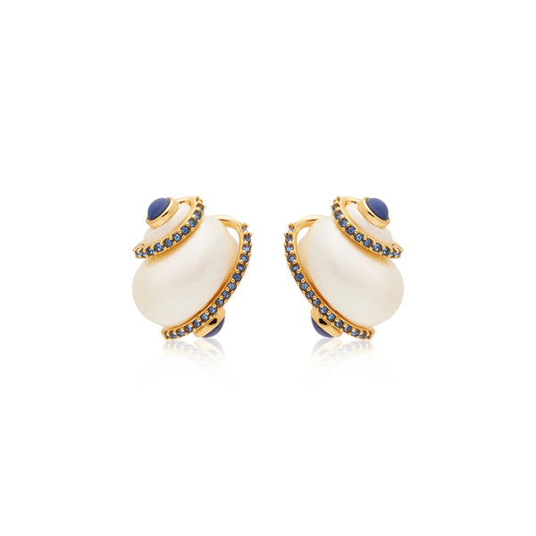 Kenneth Jay Lane Pearl Shell Sapphire Tip Earrings