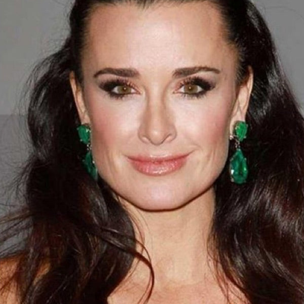 Kyle Richards Emerald earrings by Kenneth Jay Lane at Hauteheadquarters