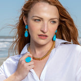 Kenneth Jay Lane Turquoise Enamel Ring Earrings and Gold Chain