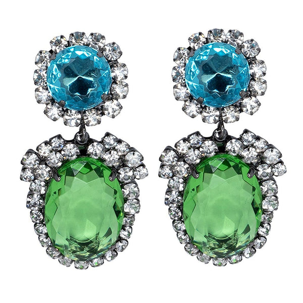 Kenneth Jay Lane Aqua Peridot Crystal Earrings  in gunmetal