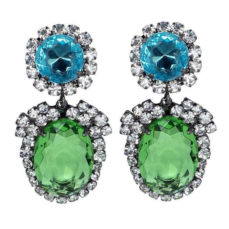 Kenneth Jay Lane Aqua Peridot Crystal Earrings  in gunmetal