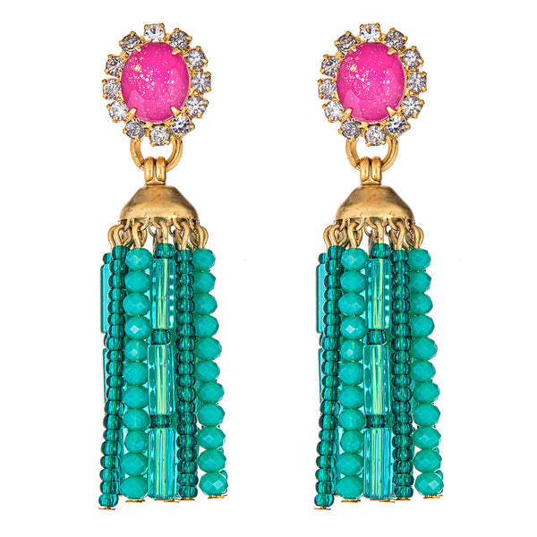 Elizabeth Cole dessie turquoise earrings with pink topper  