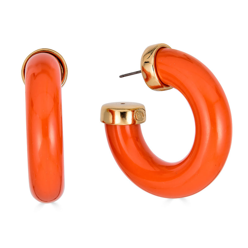 Mini Coral Kenneth Jay Lane Tube Hoop Earrings