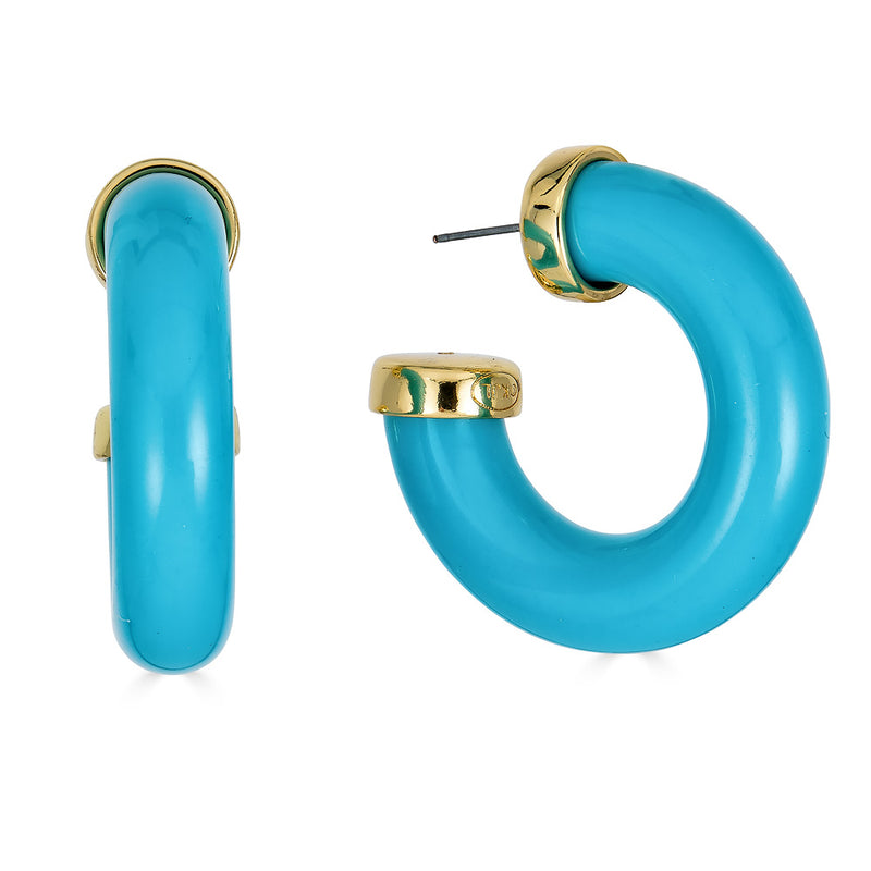 Kenneth Jay Lane Turquoise Hoop Earrings in resin with gold topper