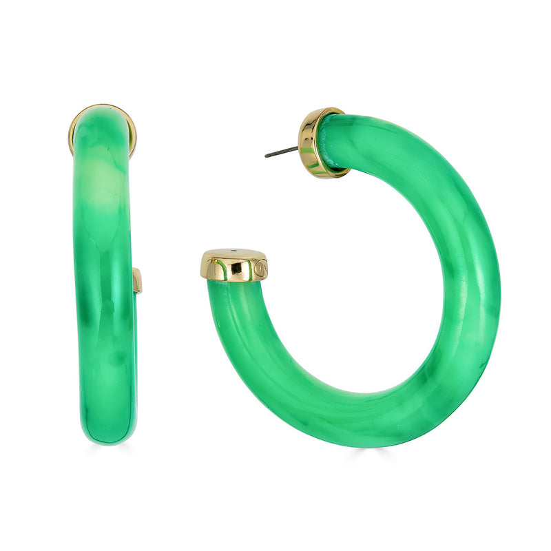 Kenneth Jay Lane Jade Resin Green Jade Hoop Earrings