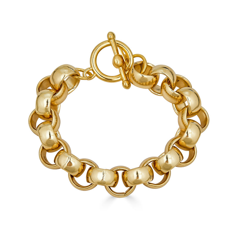 Kenneth Jay Lane Gold Chain Link Toggle Bracelet with round polished links 
