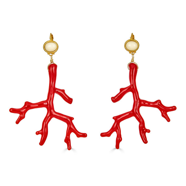 Red Coral Branch Earrings by Kenneth Jay Lane in Resin