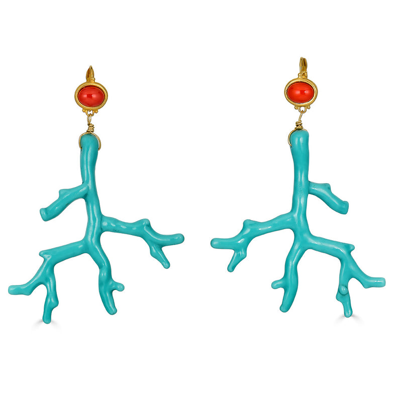 Turquoise Branch Earrings with Coral Topper Kenneth Jay Lane Resort Sea Life Collection