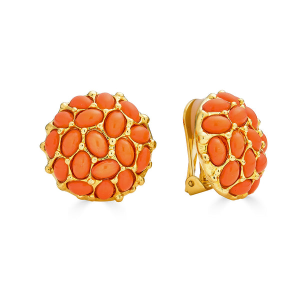 Kenneth Jay Lane Light Coral Cabochon Clip on Button Earrings