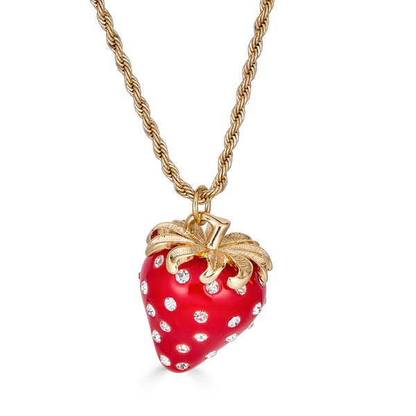 Kenneth Jay Lane Strawberry Necklace on a rope chain 18"