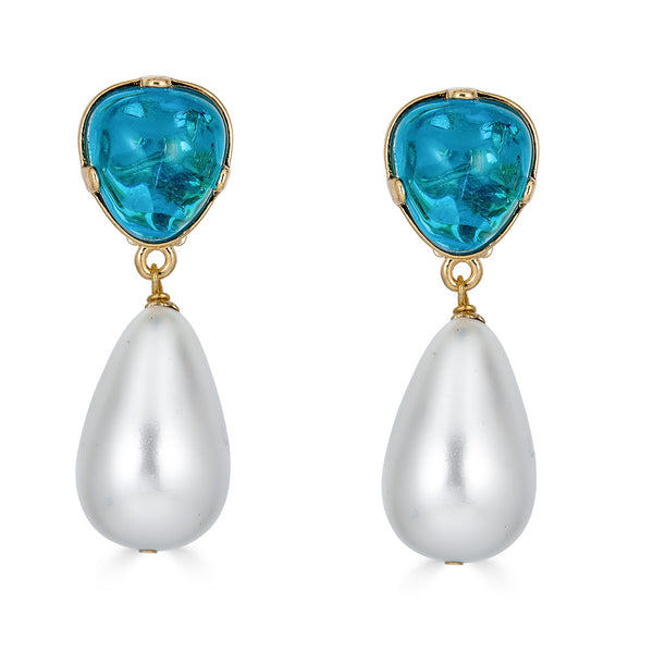 Kenneth Jay Lane Aqua top pearl drop earrings 