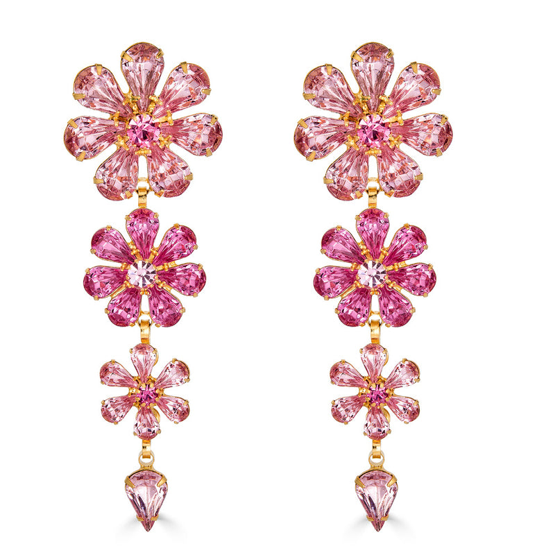 Elizabeth Cole Odette Earrings in Pink Crystal Flowers