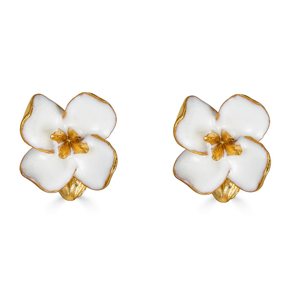 Kenneth Jay Lane White Enamel Flower Earrings gold plated studs