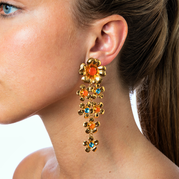 Bounkit Flower Earrings with Semi Precious stones